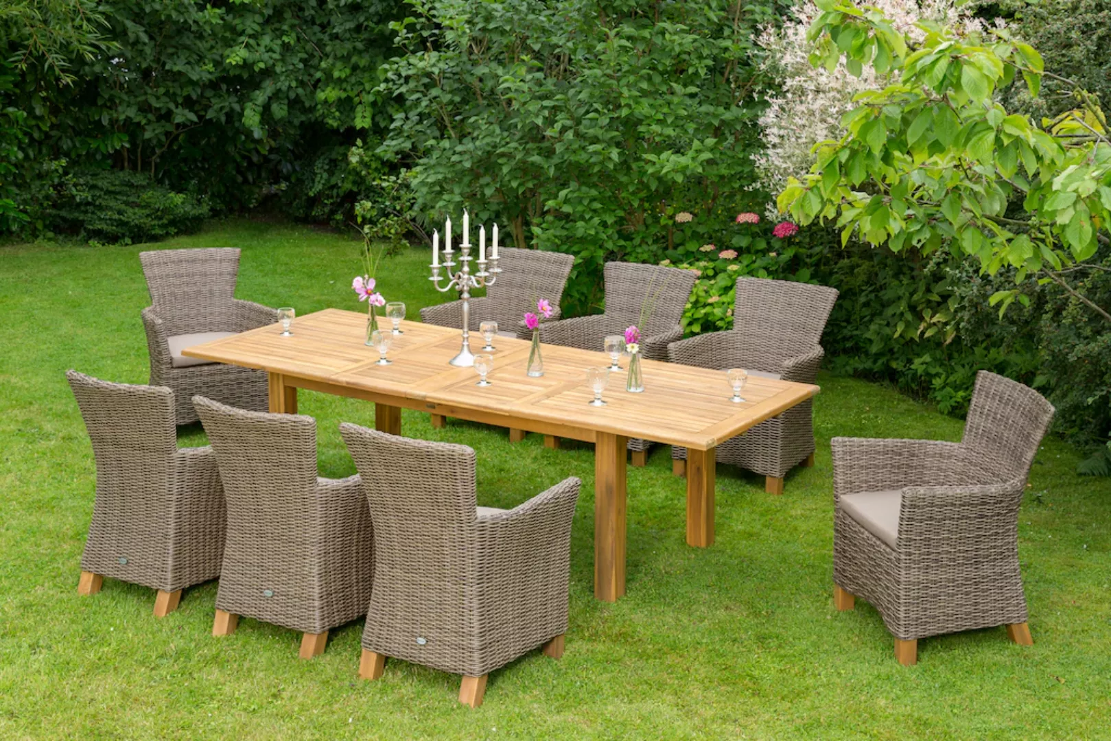 MERXX Garten-Essgruppe "Toskana", (17 tlg., 8x Sessel, 1x Doppelausziehtisc günstig online kaufen