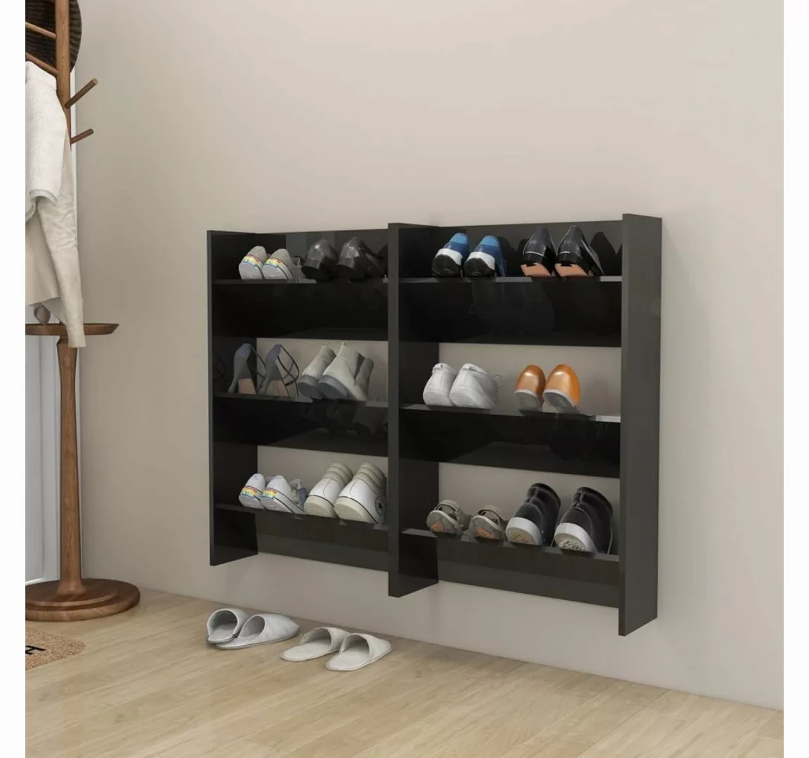 furnicato Hängeschuhschrank Wand-Schuhschränke 2 Stk. Hochglanz-Schwarz 60x günstig online kaufen