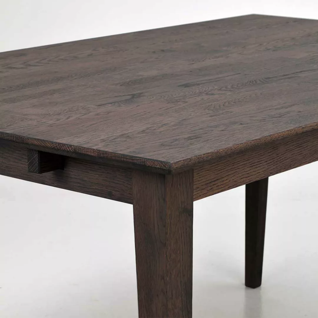 Skandi Esszimmer Tisch aus Eiche Massivholz Dunkelbraun lackiert und gebürs günstig online kaufen