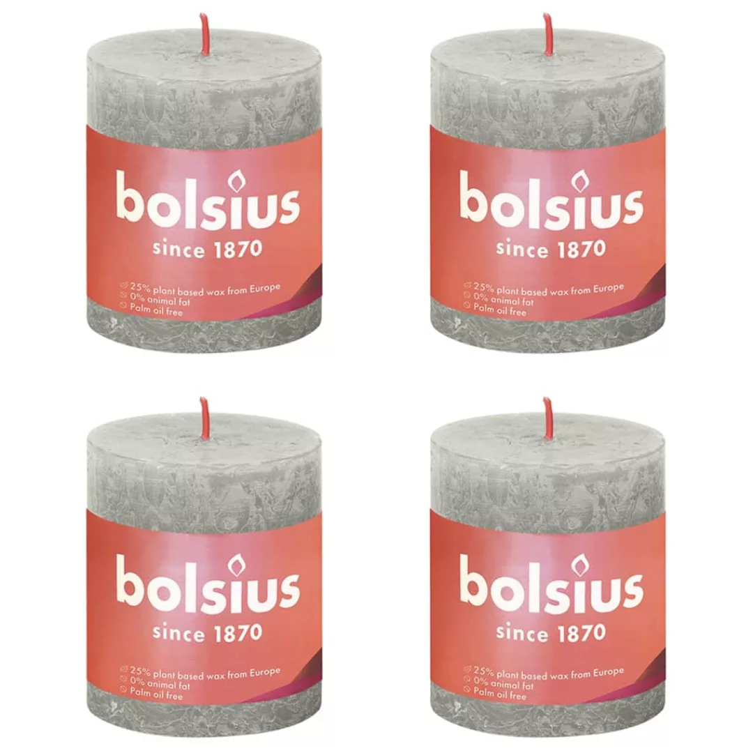 Bolsius Rustikale Stumpenkerzen Shine 4 Stk. 80x68 Mm Sandgrau günstig online kaufen