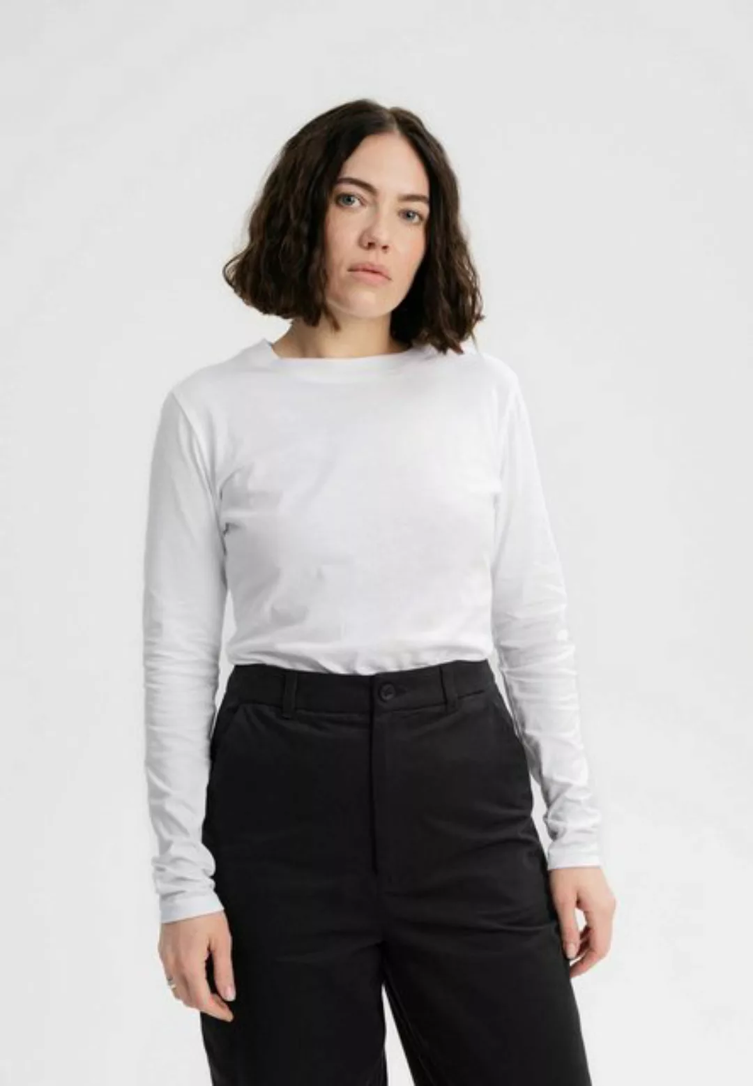 MELA Langarmshirt Damen Basic Langarmshirt DHIVYA Fein gerippter Kragen günstig online kaufen