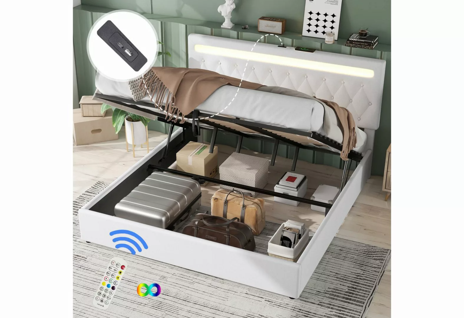 RIYO Polsterbett Hydraulisches Doppelbett Geeignet für Schlafzimmer/Gästezi günstig online kaufen