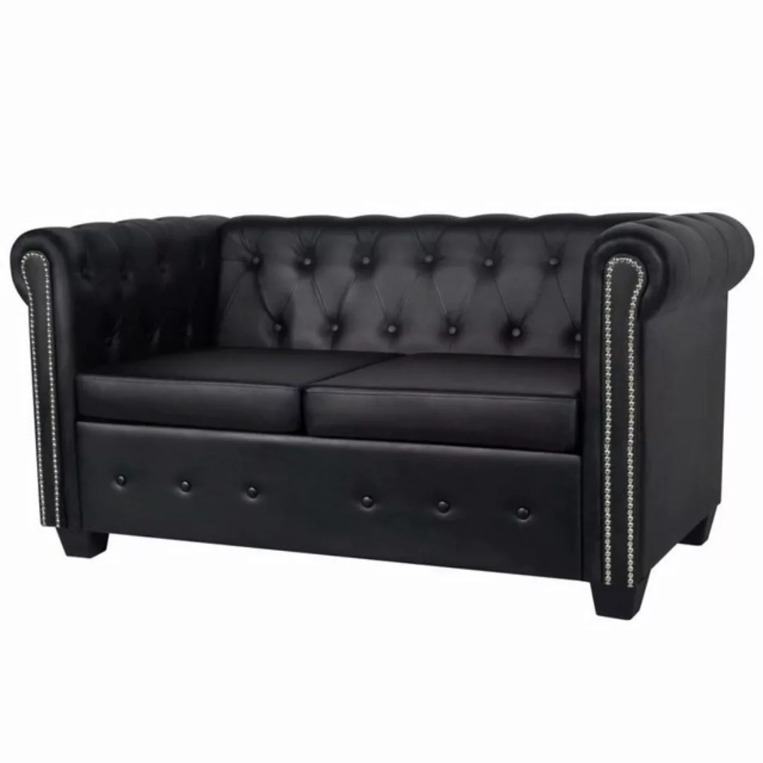 Chesterfield Sofa 2-sitzer Kunstleder Schwarz günstig online kaufen