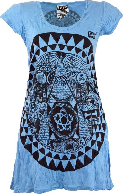 Guru-Shop T-Shirt Sure Long Shirt, Minikleid Mandala - hellblau Festival, G günstig online kaufen