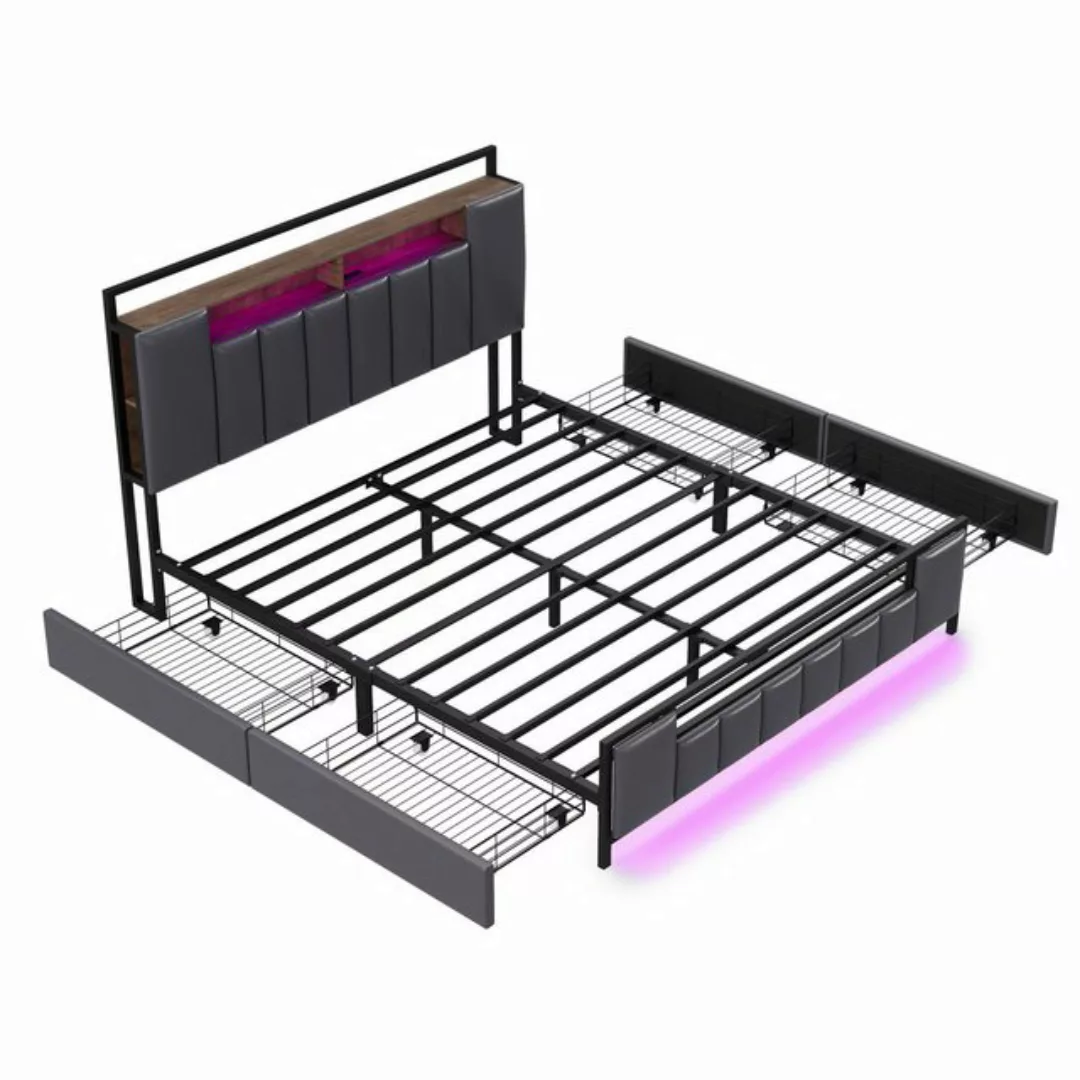 Romance Stauraumbett Polsterbett Doppelbett Multifunktionsbett, Mit USB,LED günstig online kaufen