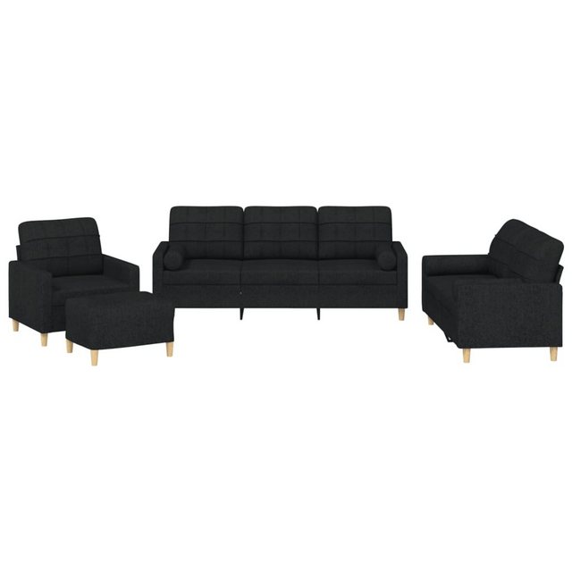 vidaXL Sofa Sofagarnitur mit Kissen Stoff, mit Zierkissen + Hocker, Schwarz günstig online kaufen