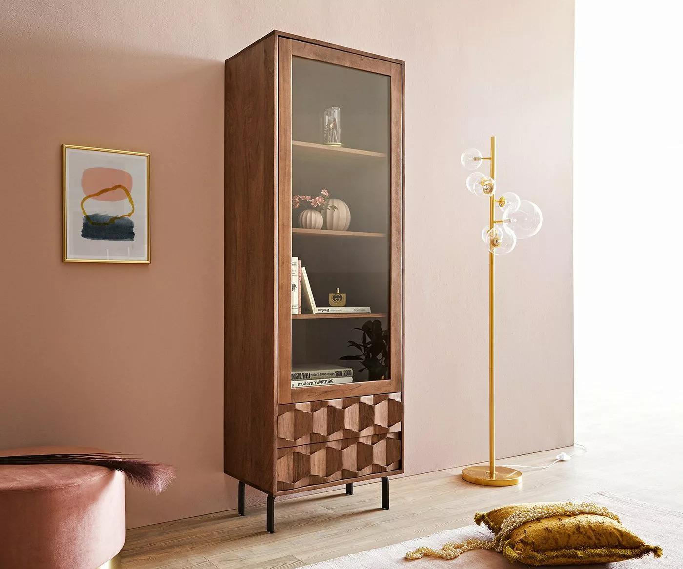 DELIFE Vitrine Fevo Akazie Braun 60x180 cm L-Fuß Vitrine günstig online kaufen