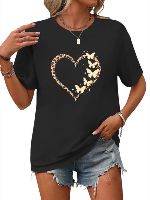 PYL T-Shirt Damen Sommer Casual T-Shirt mit Herz Print Tee günstig online kaufen