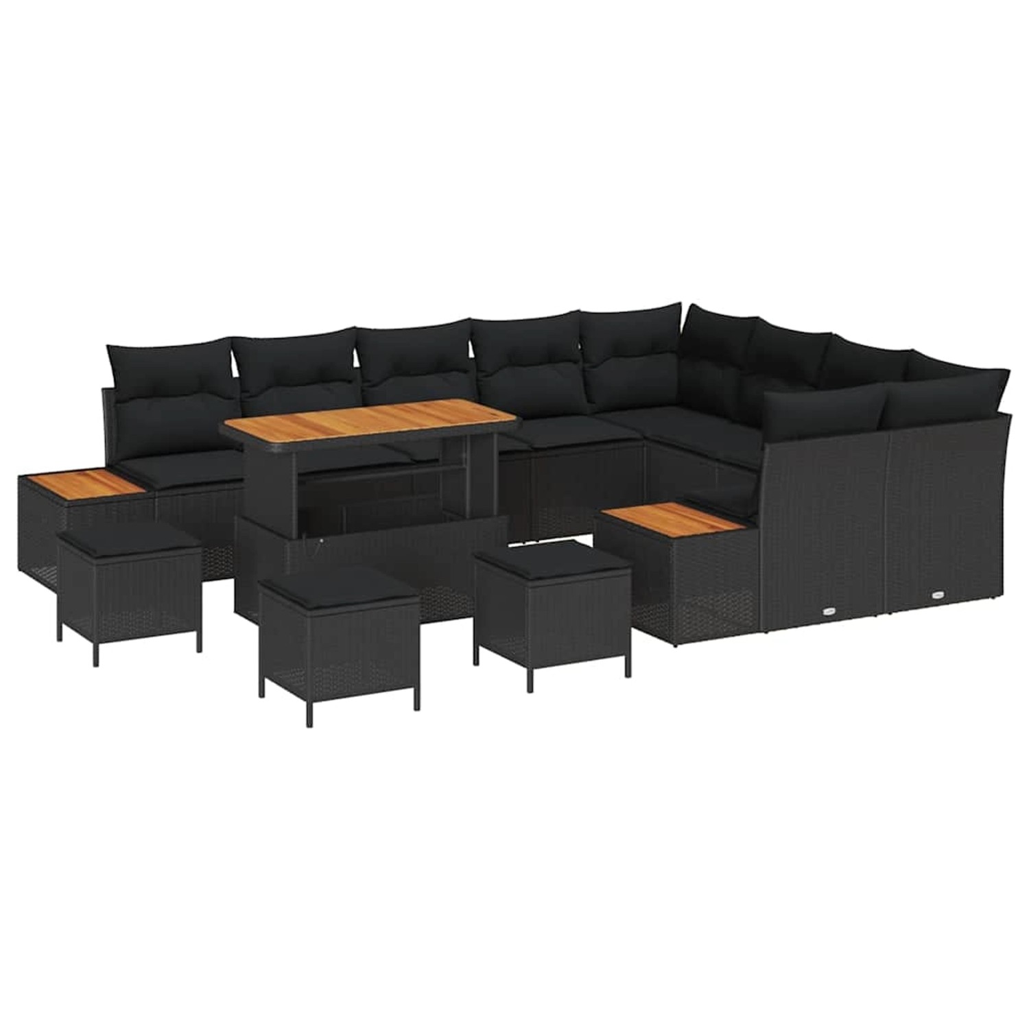vidaXL Garten-Sofa-Set mit Kissen 13-Tlg Schwarz Poly Rattan 3362959 günstig online kaufen