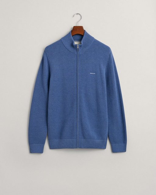 Gant Strickjacke COTTON PIQUE ZIP CARDIGAN, DENIM BLUE MEL günstig online kaufen