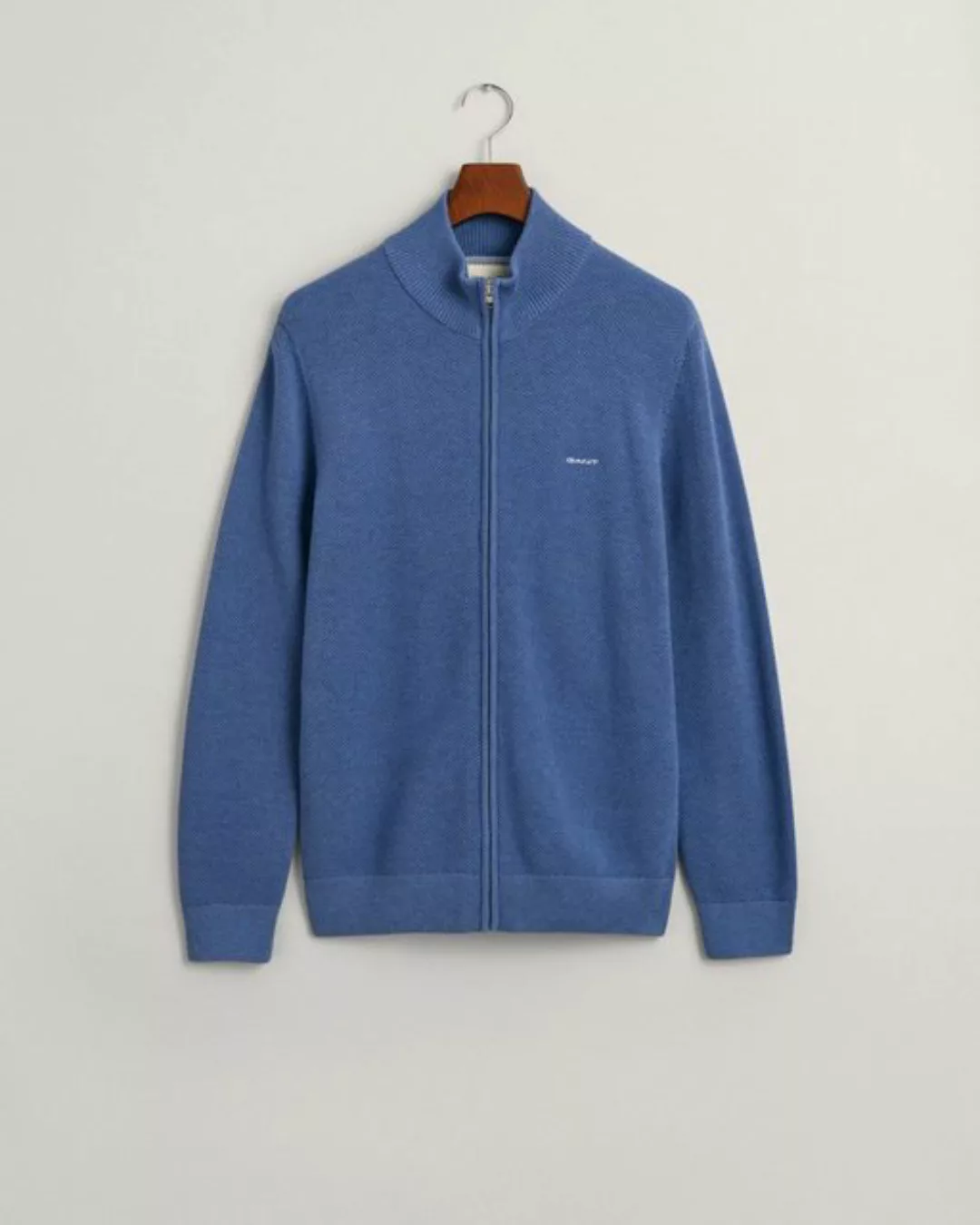 Gant Strickjacke COTTON PIQUE ZIP CARDIGAN, DENIM BLUE MEL günstig online kaufen