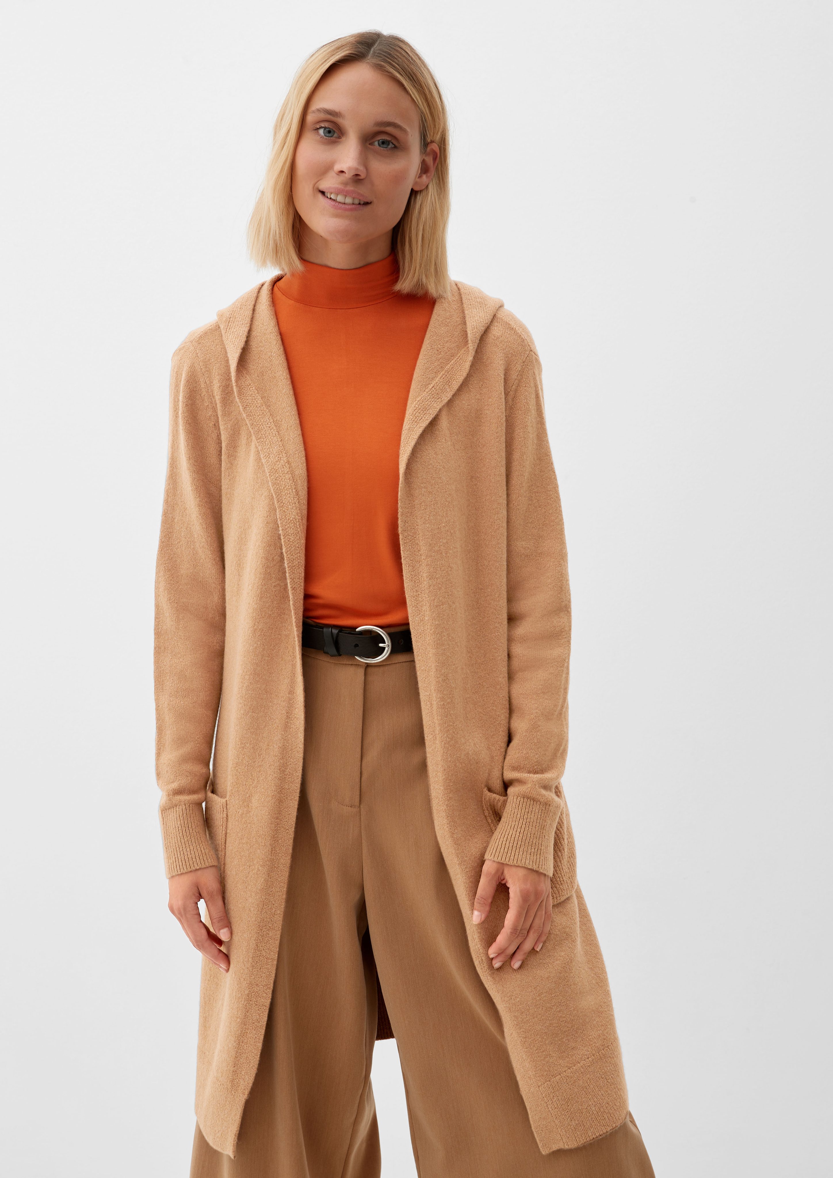 s.Oliver Strickjacke Long-Cardigan mit Kapuze Rippblende günstig online kaufen