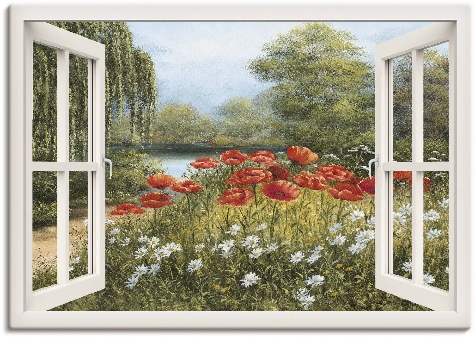 Artland Wandbild "Fensterblick Mohnwiese", Fensterblick, (1 St.), als Leinw günstig online kaufen