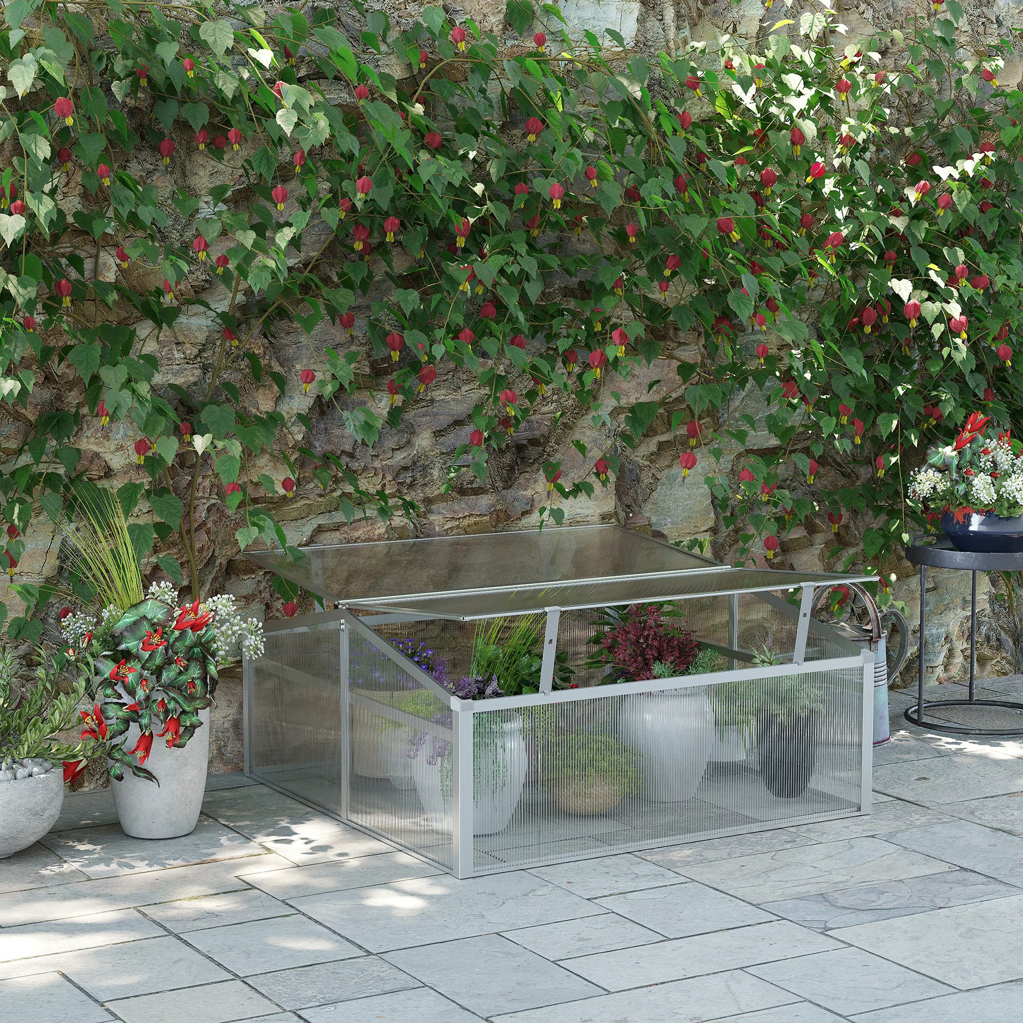 Outsunny Frühbeet Alu 100x100x48cm  Hochbeet mit verstellbarem Dach, UV-Sch günstig online kaufen