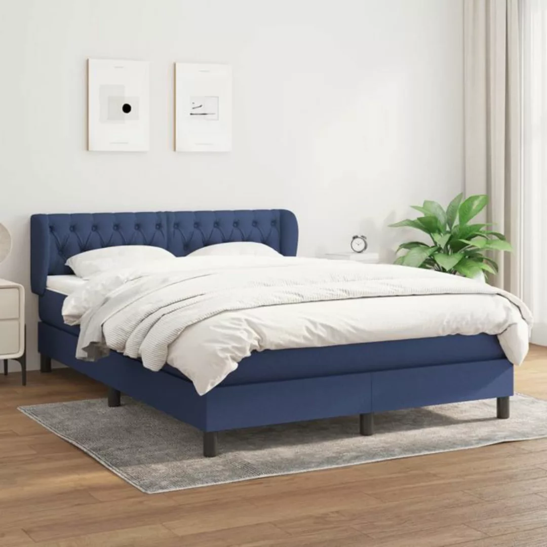 vidaXL Bettgestell Boxspringbett mit Matratze Blau 140x200 cm Stoff Bett Be günstig online kaufen