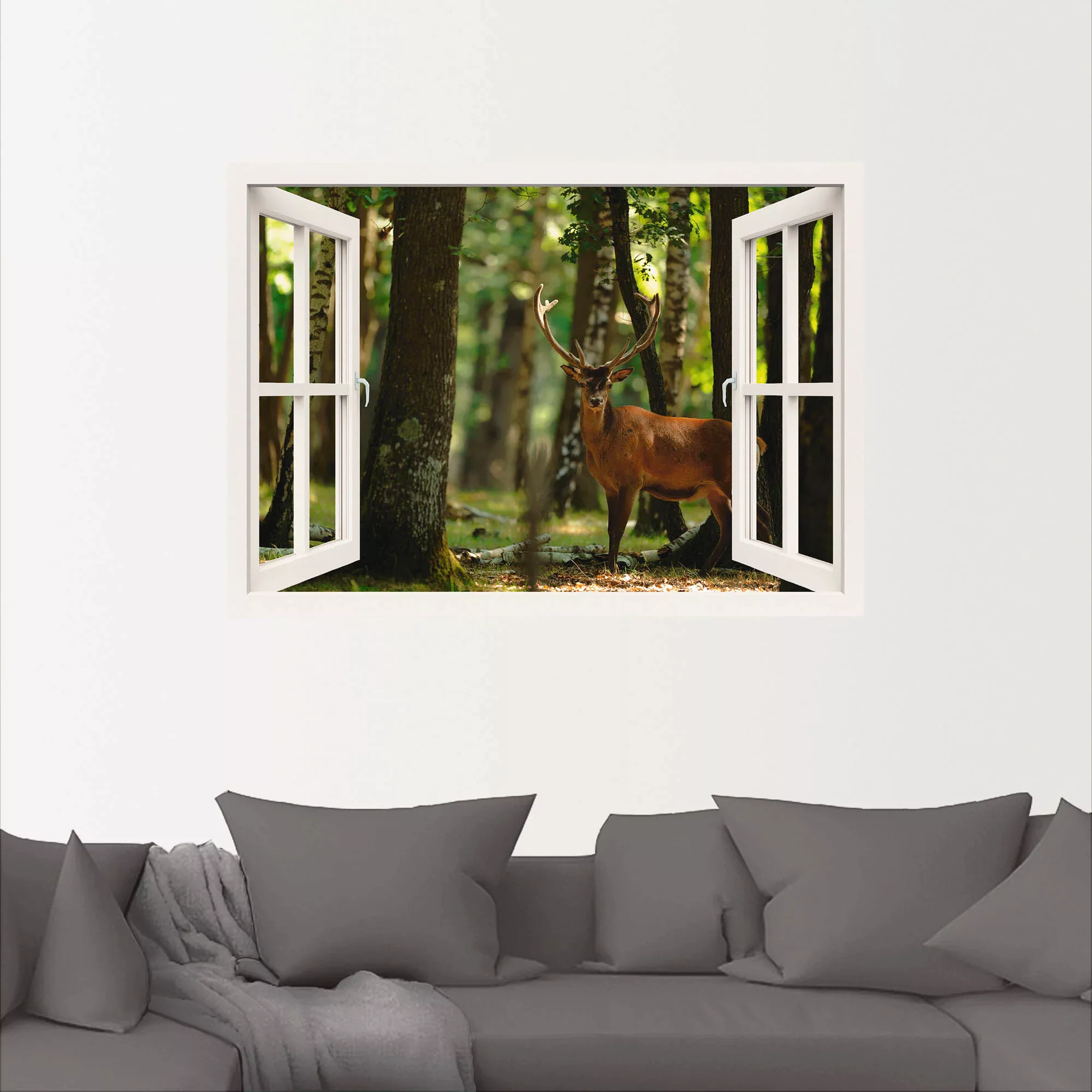 Artland Wandfolie »Fensterblick - Hirsch 4 - Wald«, Fensterblick, (1 St.), günstig online kaufen