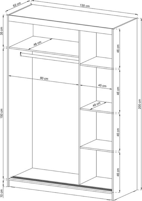 MOEBLO Kleiderschrank Borneo A2 (Wohnzimmerschrank 2-türig Schrank Gaderobe günstig online kaufen