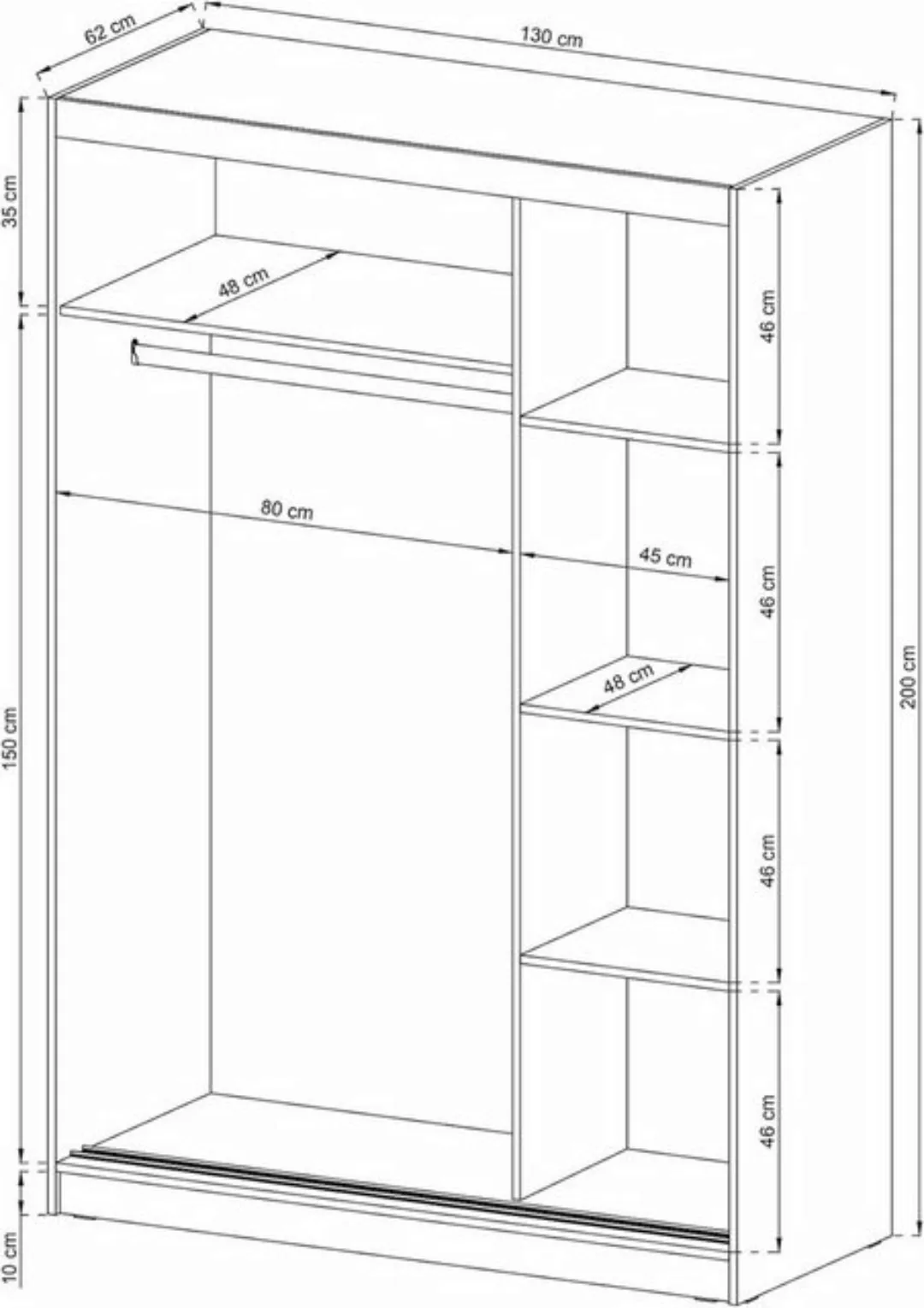 MOEBLO Kleiderschrank Borneo A2 (Wohnzimmerschrank 2-türig Schrank Gaderobe günstig online kaufen