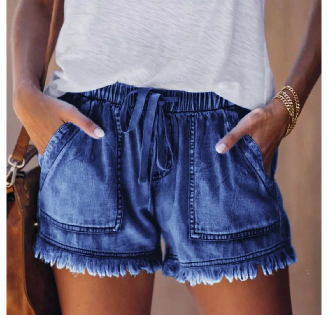 saburona Stretch-Jeans Schmale Jeans-Shorts mit elastischem Bund und Kordel günstig online kaufen