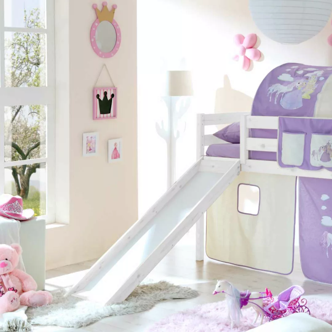 Kinder Hochbett im Prinzessin Design Lila Beige günstig online kaufen