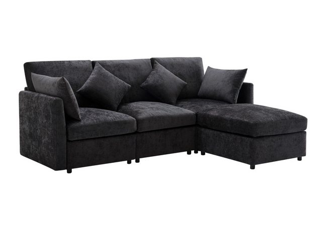 SeedWave Sofa L-förmiges 3-Sitzer-Sofa aus Chenille mit Abnehmbarem Fußhock günstig online kaufen