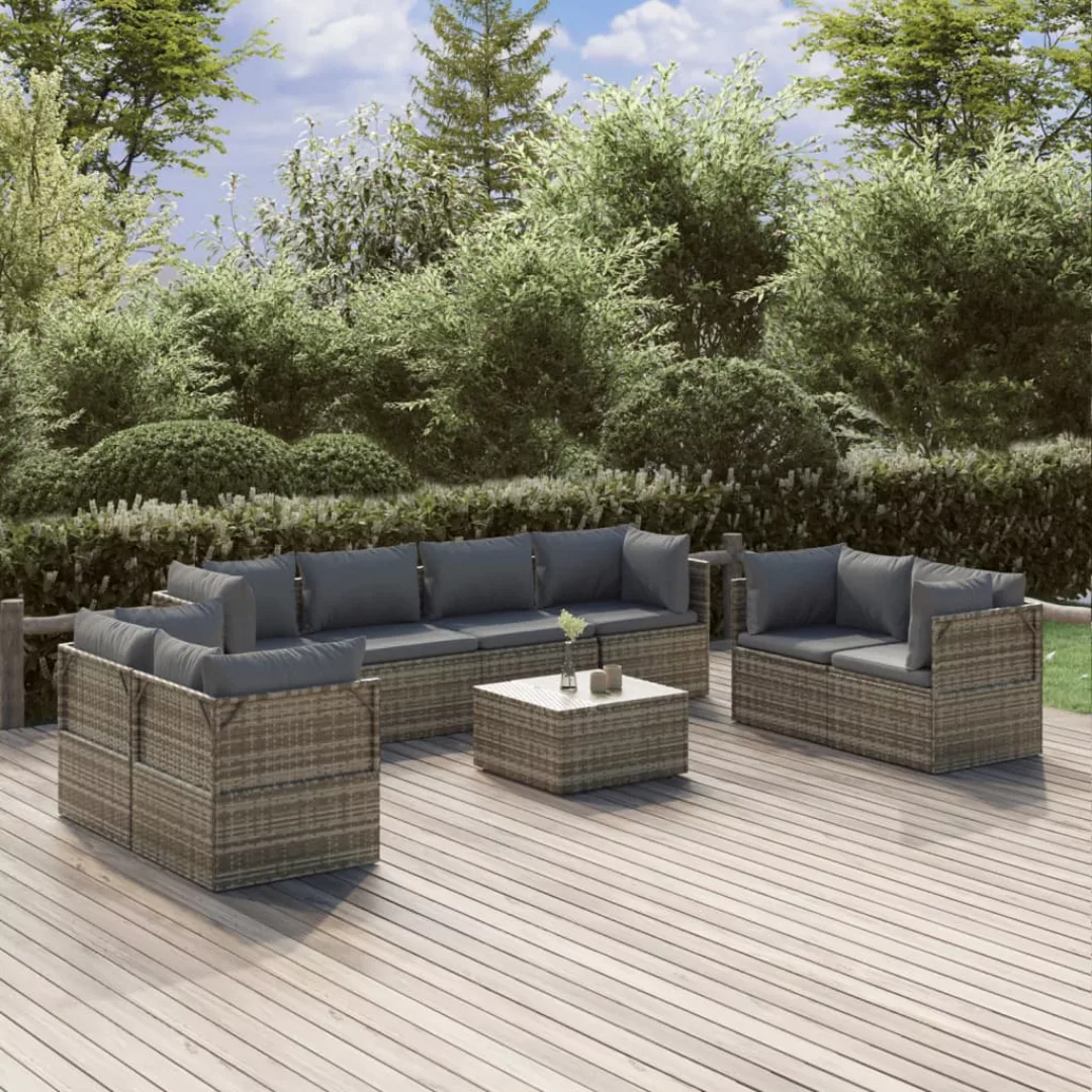 Vidaxl 9-tlg. Garten-lounge-set Mit Kissen Grau Poly Rattan günstig online kaufen