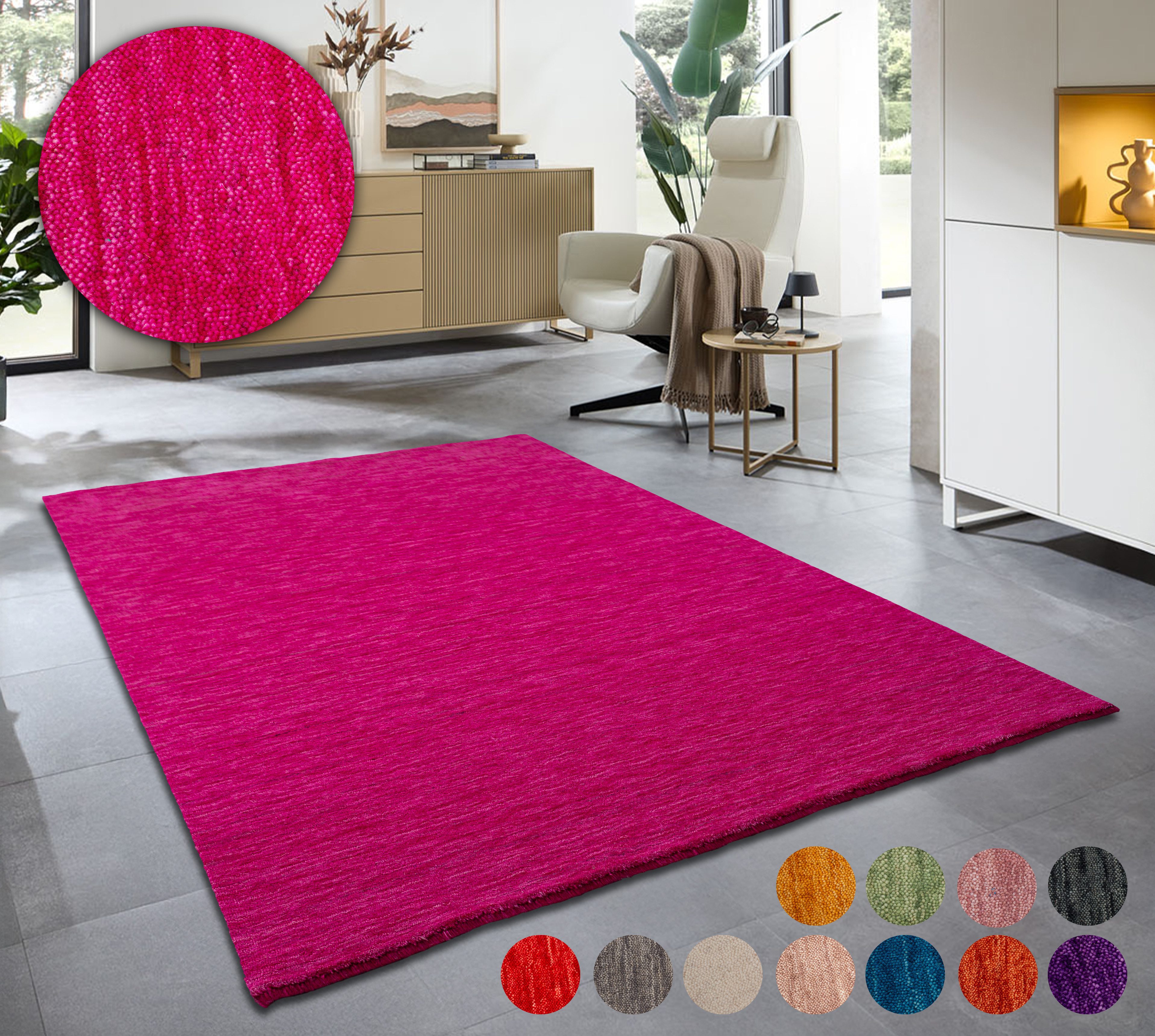 THEKO Wollteppich »Holi«, rechteckig, 13 mm Höhe, Uni-Farben, leicht melier günstig online kaufen
