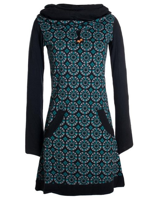 Vishes Jerseykleid Langarm Kleid Schalkragen Bedruckt 70er 80er Retro Hippi günstig online kaufen