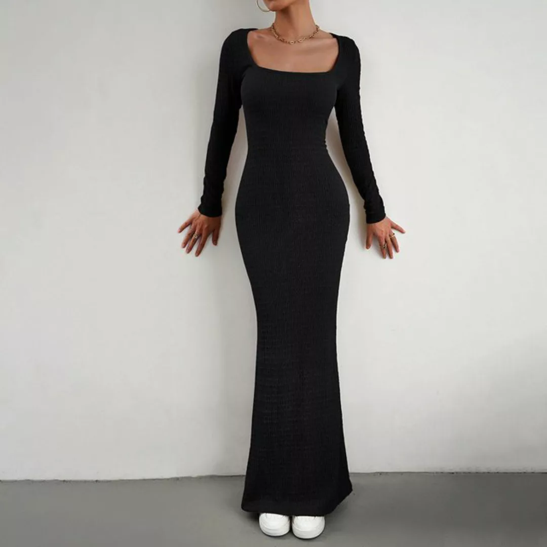 BlauWave Dirndl Einfarbiges langärmeliges Kleid mit U-Ausschnitt (1-tlg., L günstig online kaufen