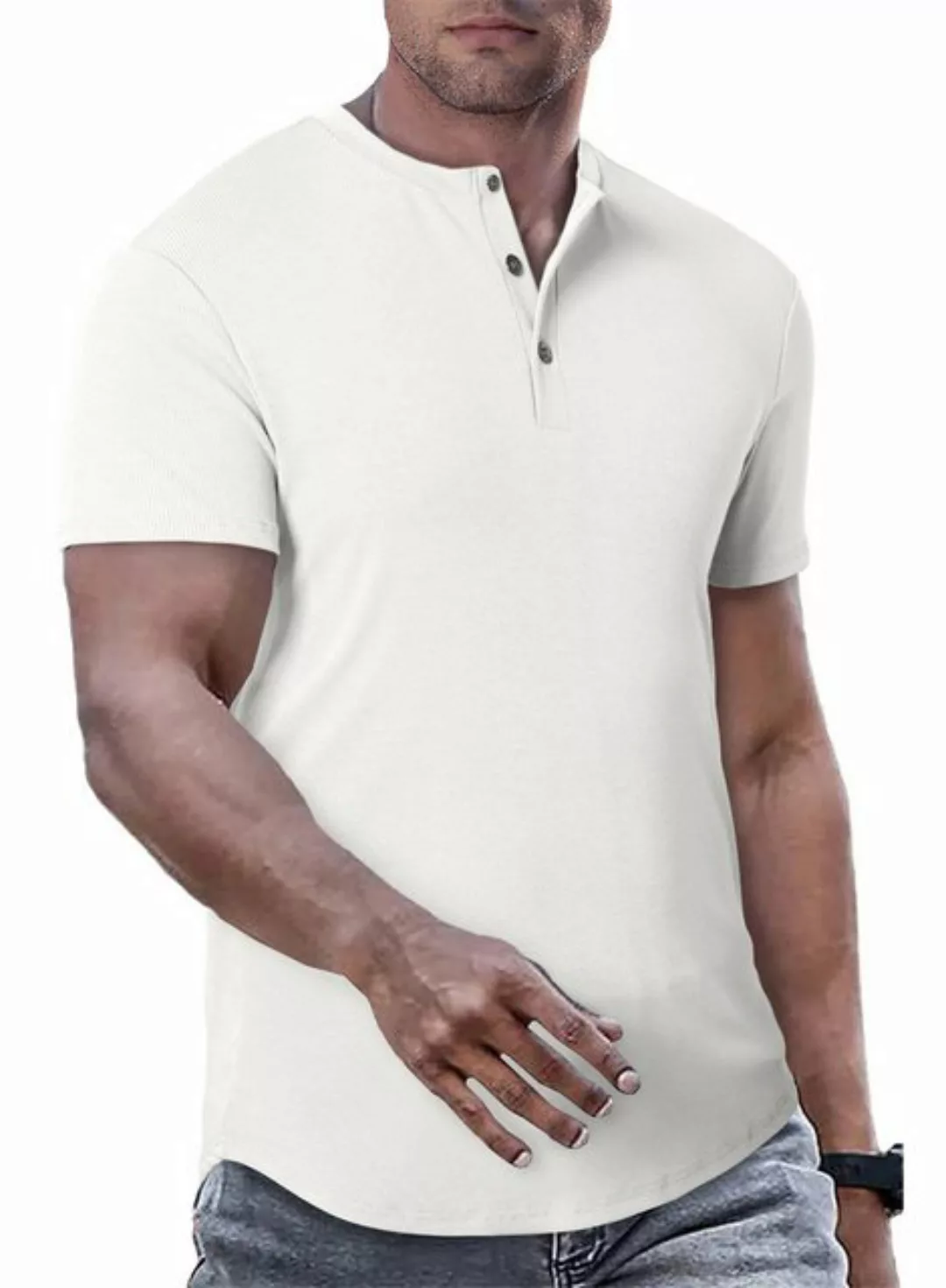 JMIERR T-Shirt T-Shirts für Herren Henley Shirt Kurzarm Muscle Slim Fit Bas günstig online kaufen