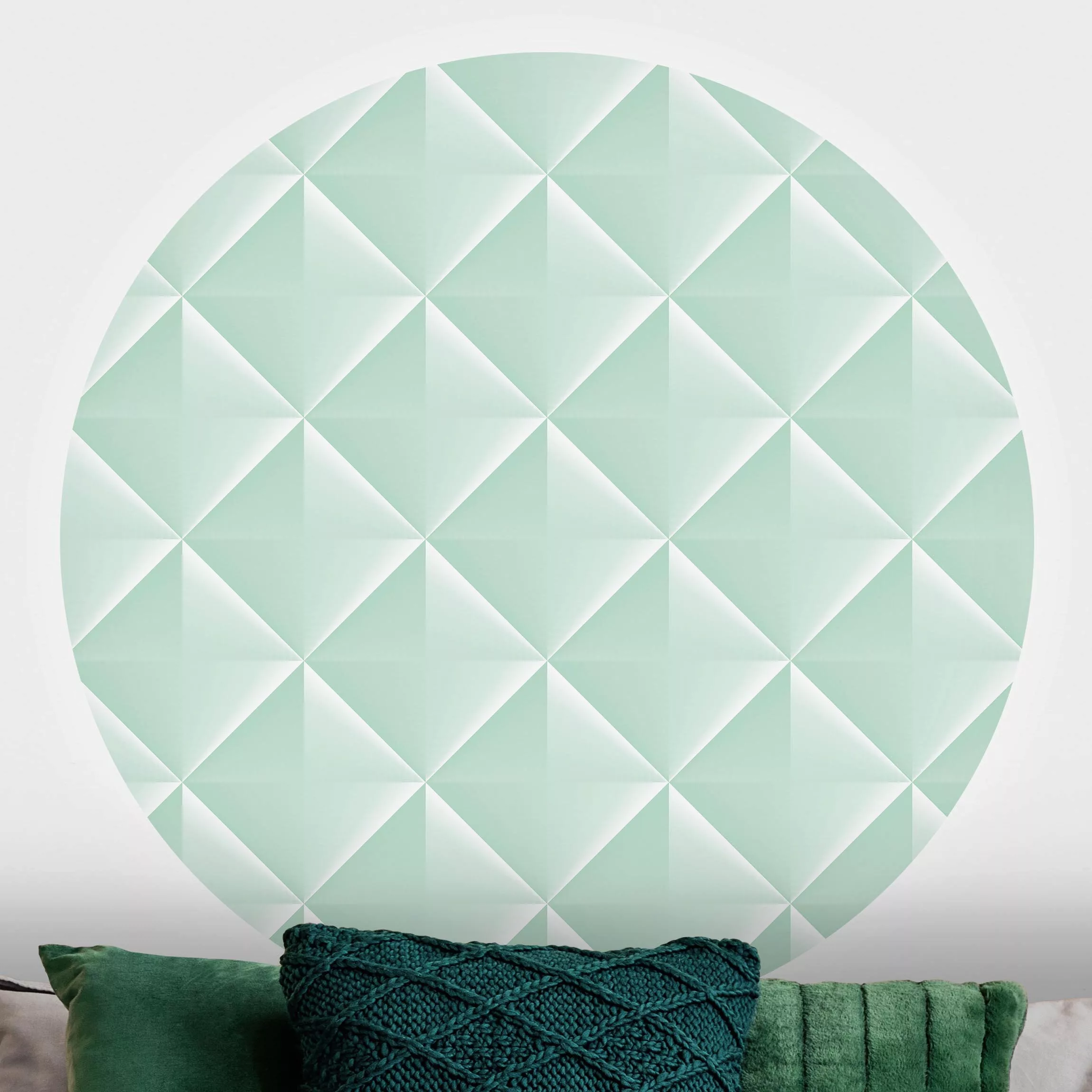 Runde Mustertapete selbstklebend Geometrisches 3D Rauten Muster in Mint günstig online kaufen