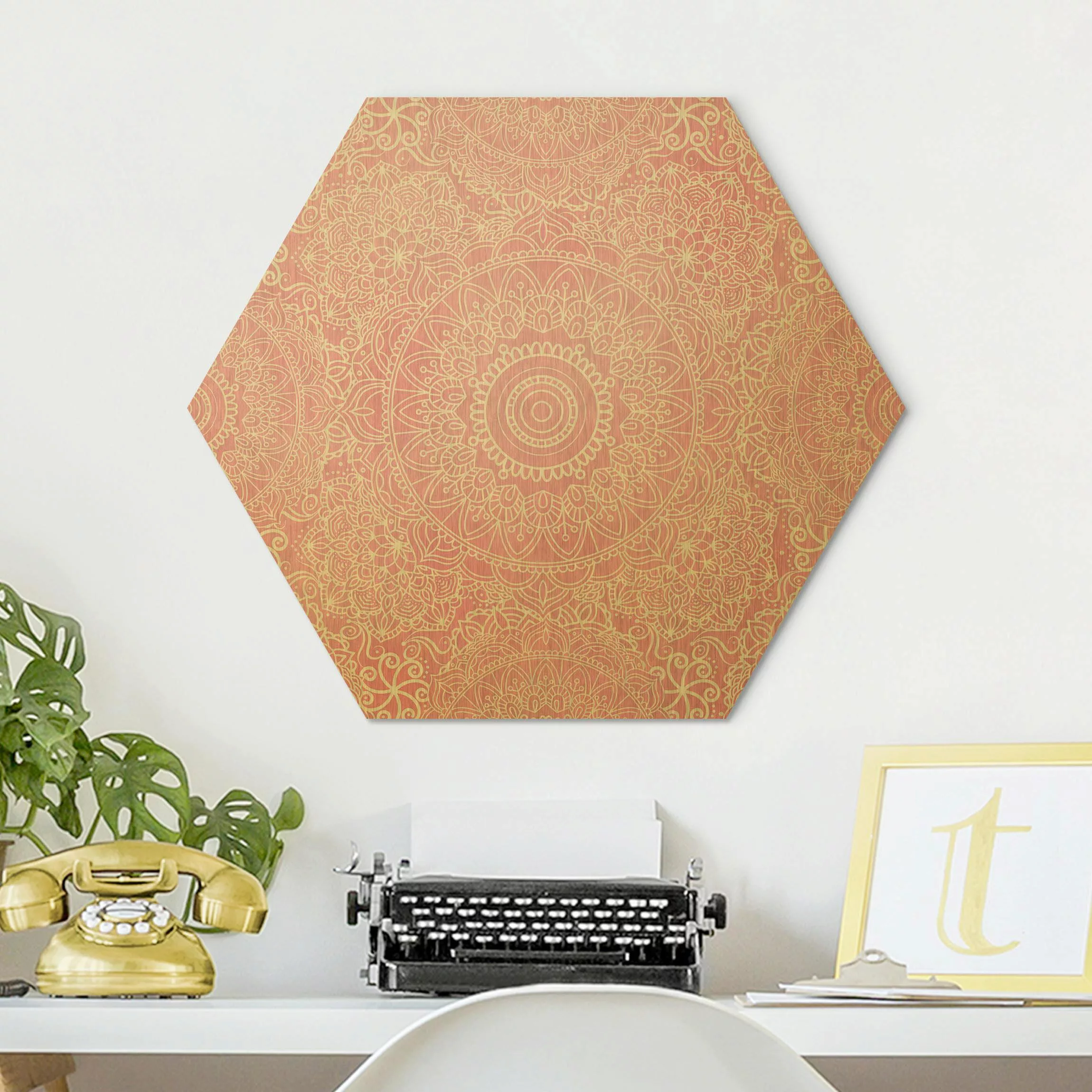 Hexagon-Alu-Dibond Bild Muster Mandala Rosa günstig online kaufen