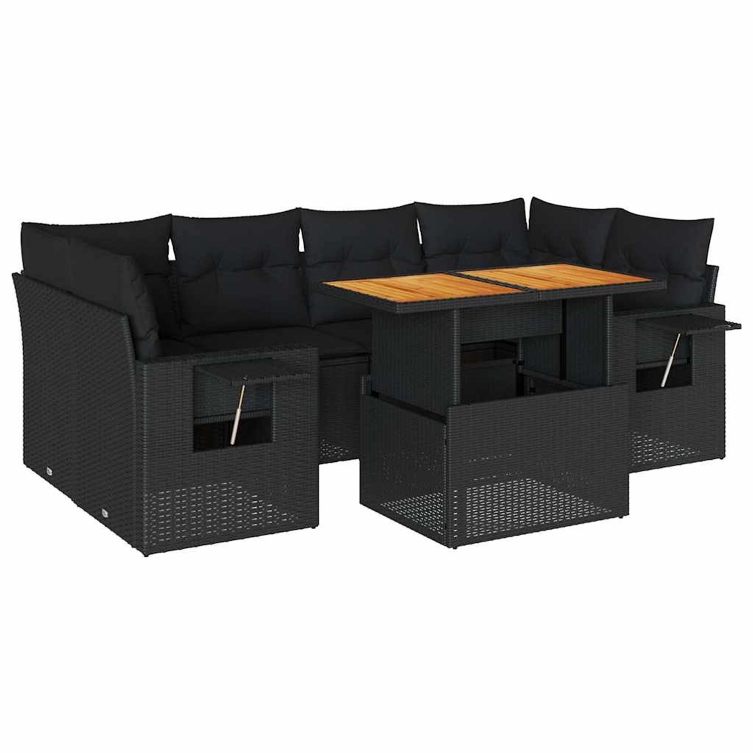 vidaXL 7-Tlg Garten-Sofagarnitur mit Kissen Schwarz Poly Rattan 3327114 günstig online kaufen