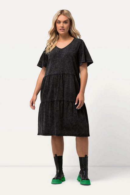 Ulla Popken Jerseykleid Jerseykleid Jeansoptik A-Linie V-Ausschnitt günstig online kaufen