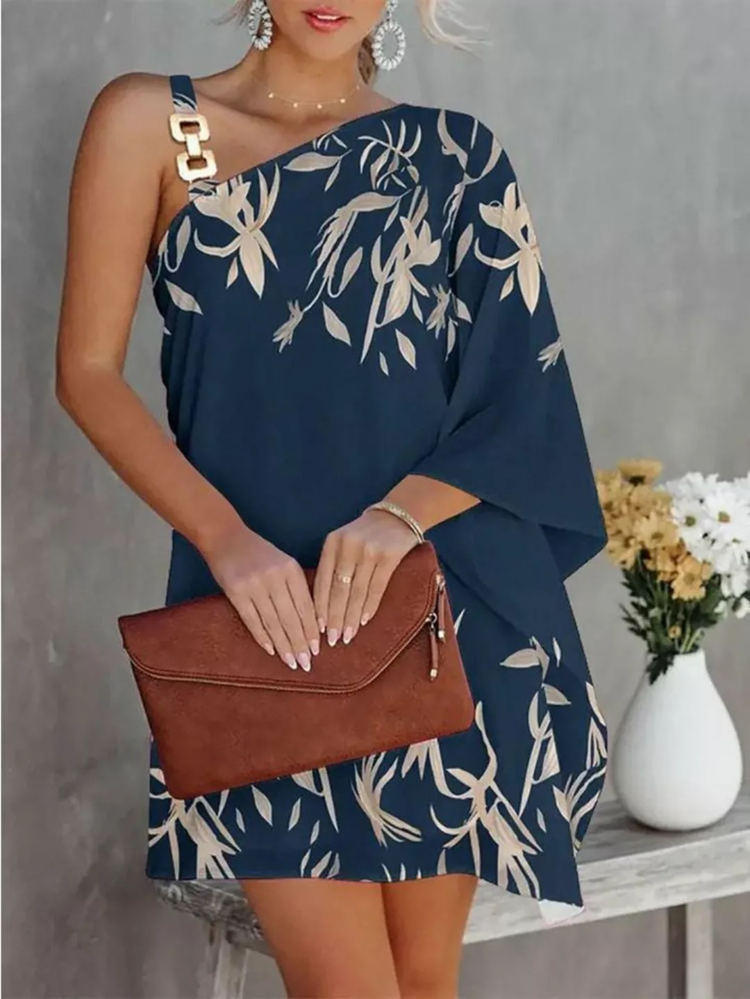 BlauWave Dirndl Bedrucktes Sexy Schräger Ausschnitt Schulterfreies Kleid (1 günstig online kaufen
