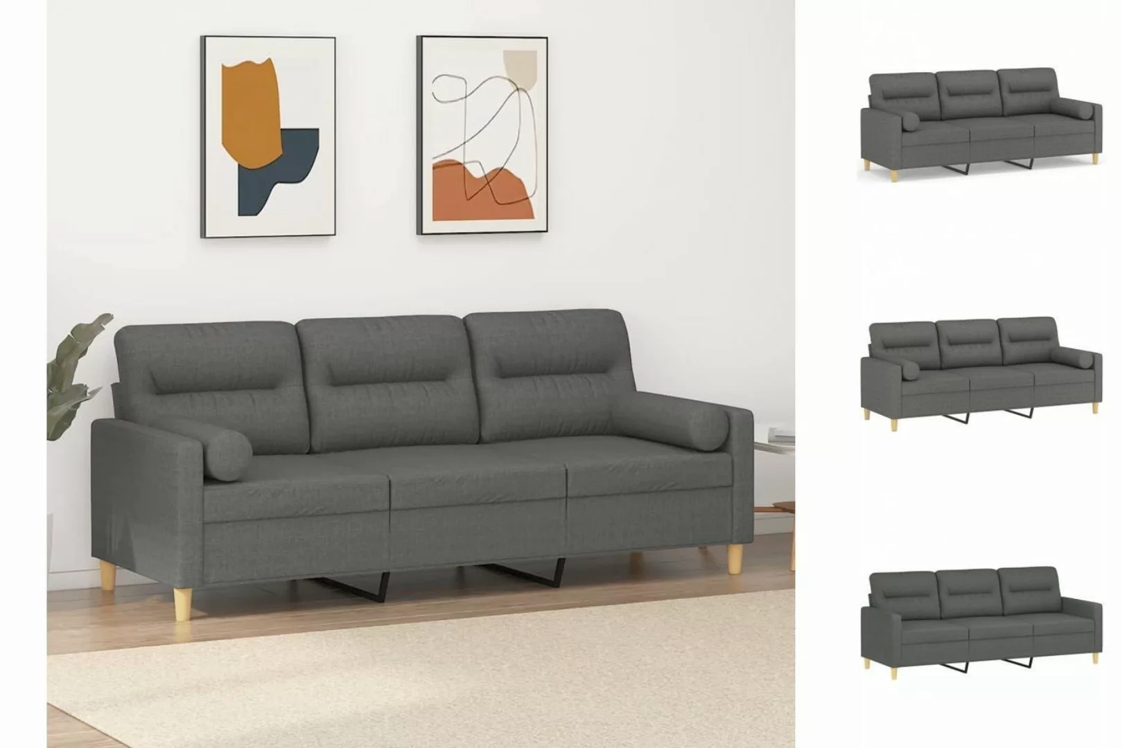 vidaXL Sofa 3-Sitzer-Sofa mit Zierkissen Dunkelgrau 180 cm Stoff günstig online kaufen