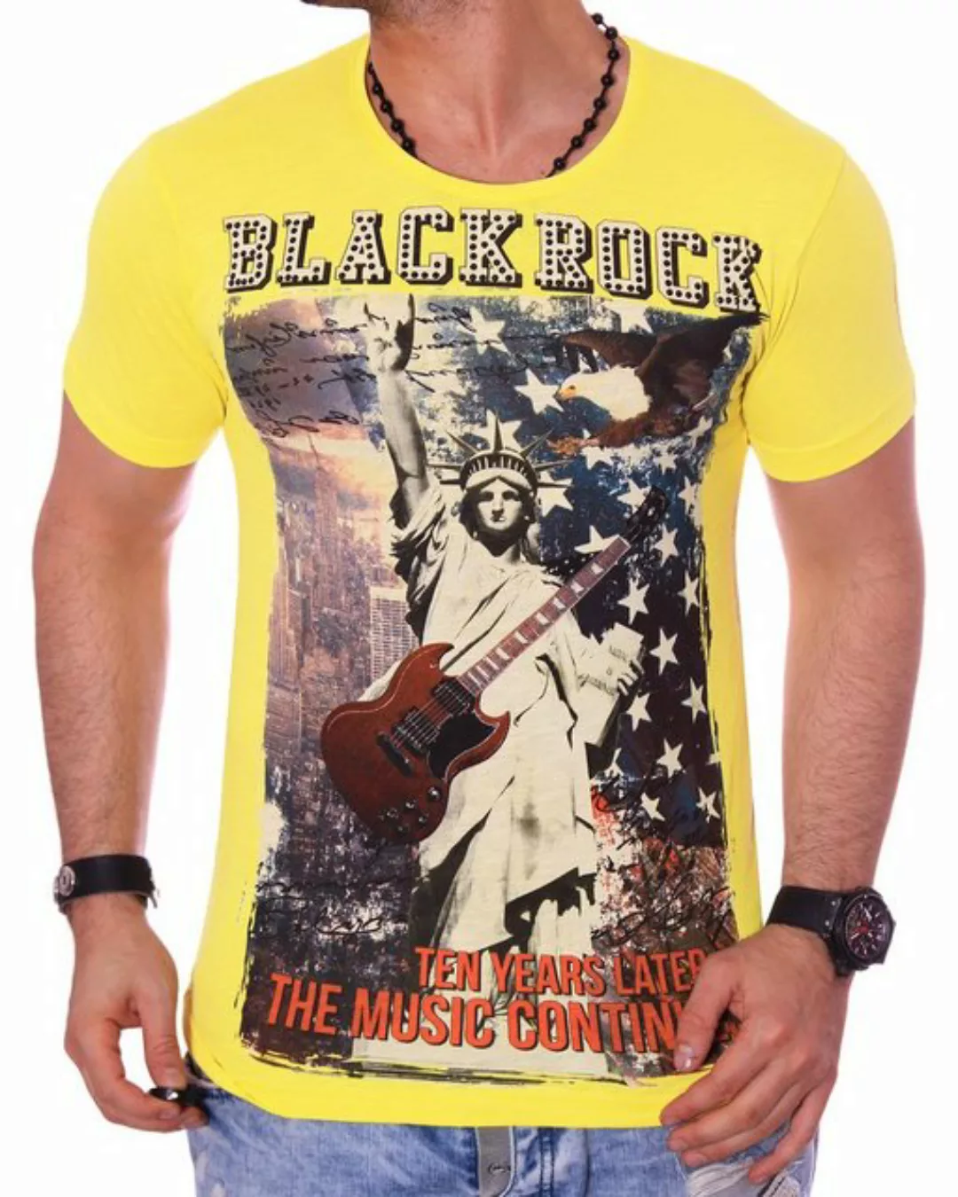 BLACKROCK T-Shirt Herren Shirt T-Shirt Urlaub USA Amerika kurzarm Rundhals günstig online kaufen