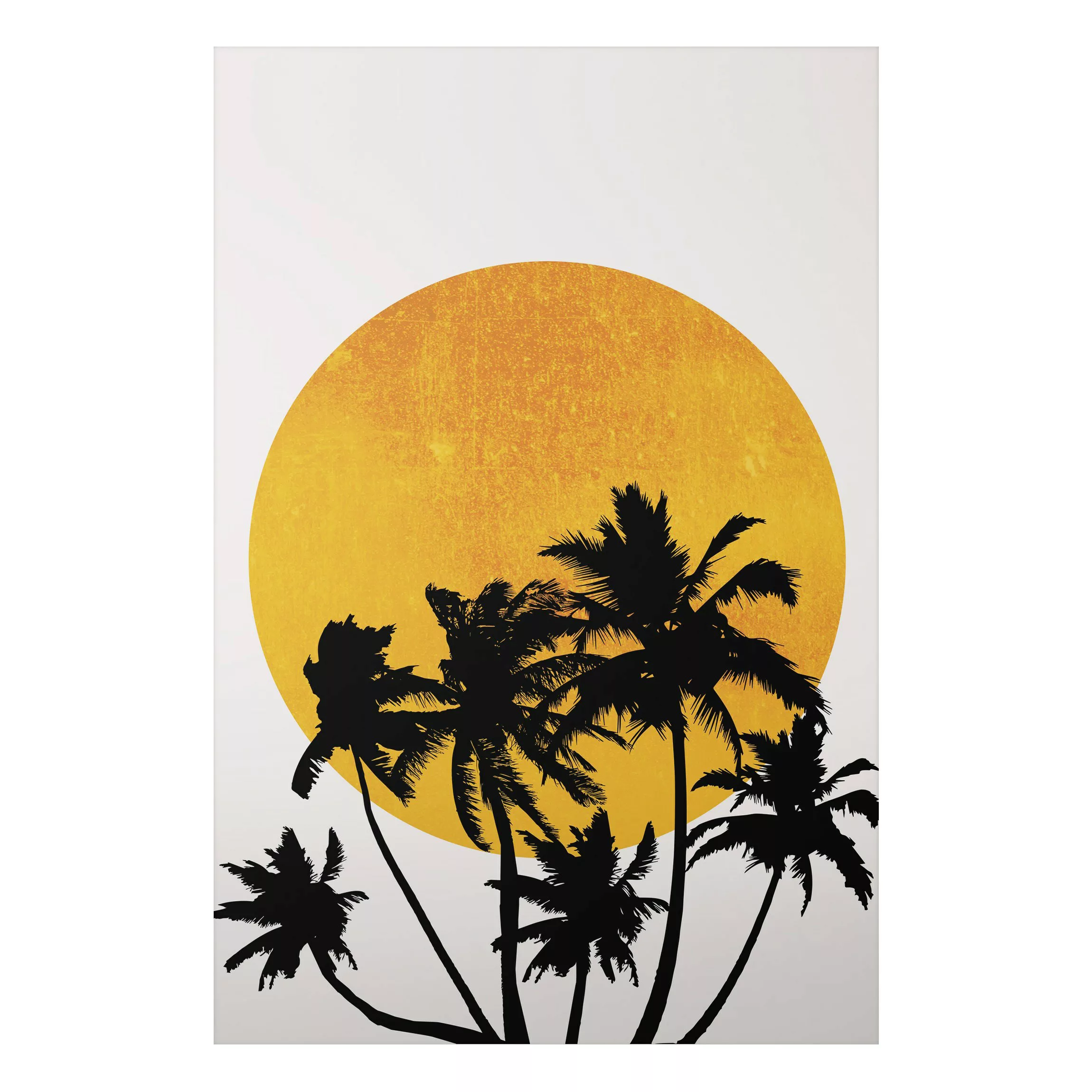 Alu-Dibond Bild Palmen vor goldener Sonne günstig online kaufen