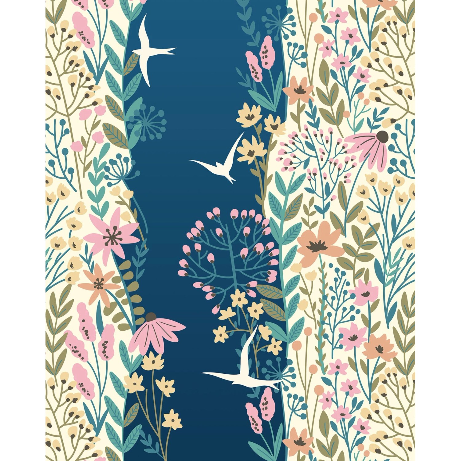 Komar Fototapete Blumen und Vögel Multicolor 200 x 250 cm 611183 günstig online kaufen