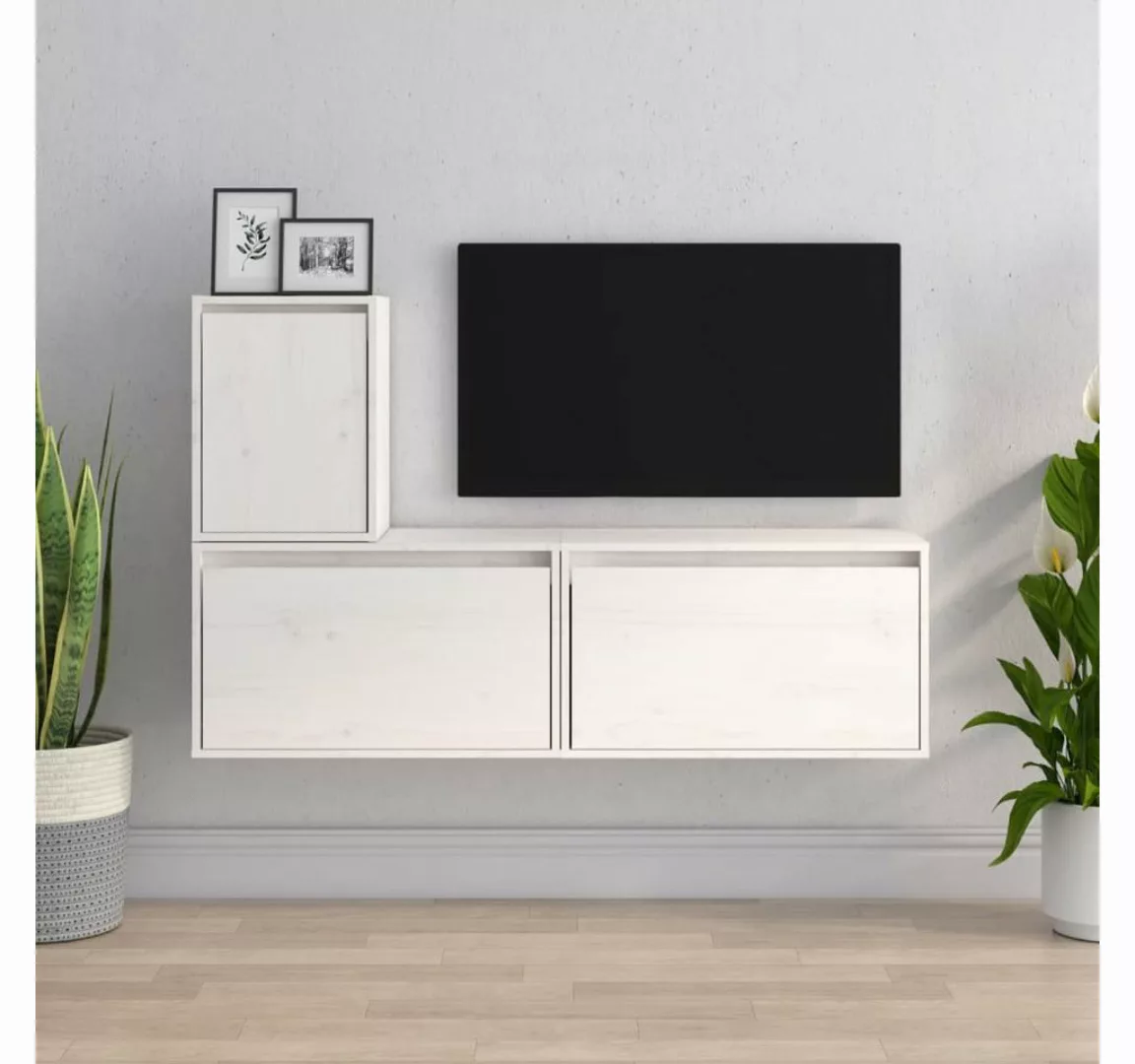 vidaXL TV-Schrank TV-Schränke 3 Stk Weiß Massivholz Kiefer Lowboard Lowboar günstig online kaufen