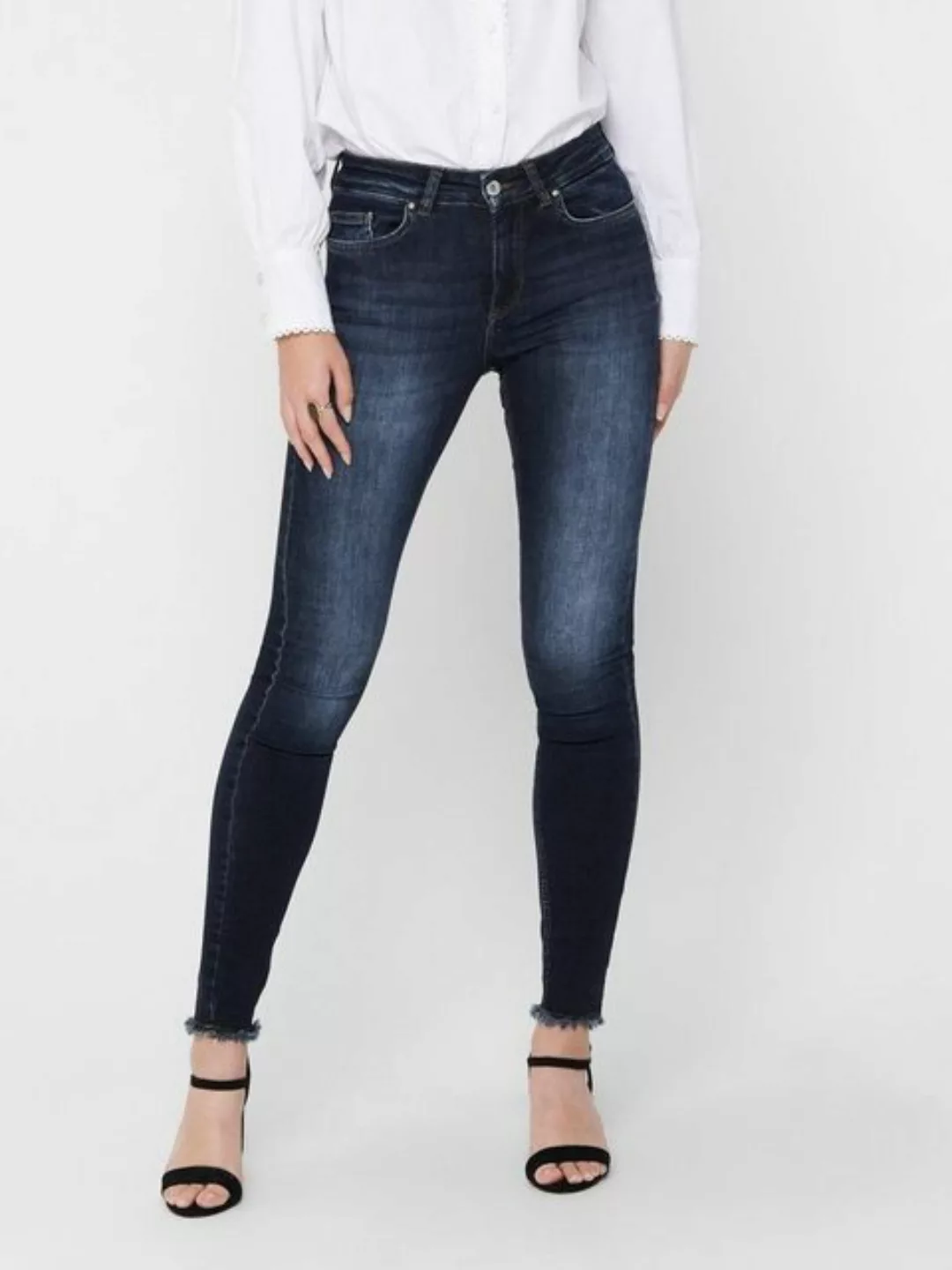 Only Blush Life Mid Waist Skinny Ankle Jeans L Dark Blue Denim günstig online kaufen