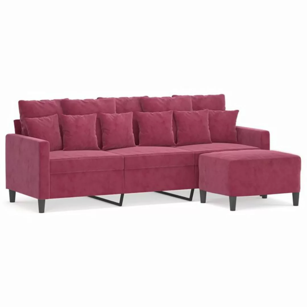 vidaXL Sofa 3-Sitzer-Sofa mit Hocker 180 cm Samt, Rot günstig online kaufen