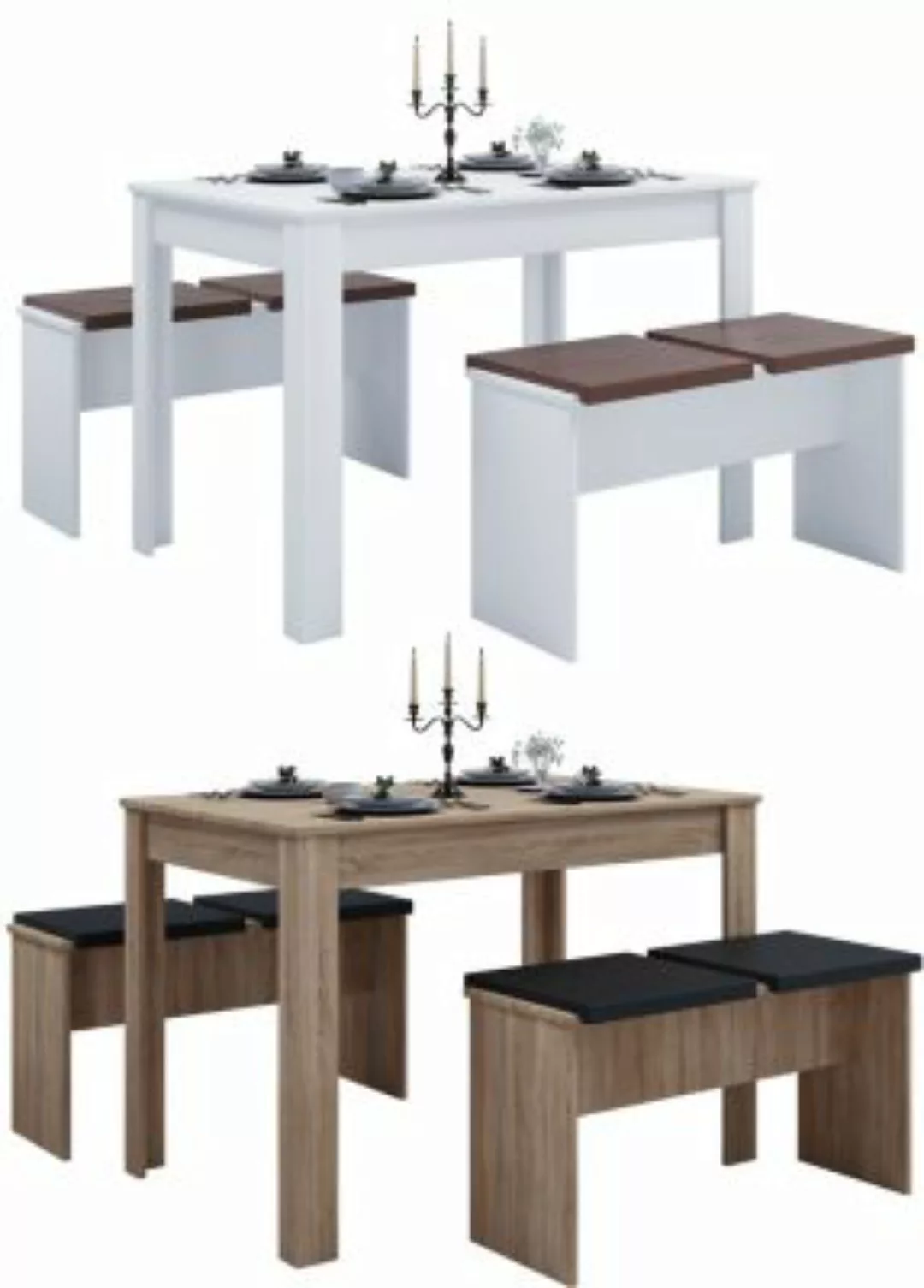 VCM Holz Essgruppe Bank Küchentisch Esstisch Set Tischgruppe Tisch Bänke Es günstig online kaufen