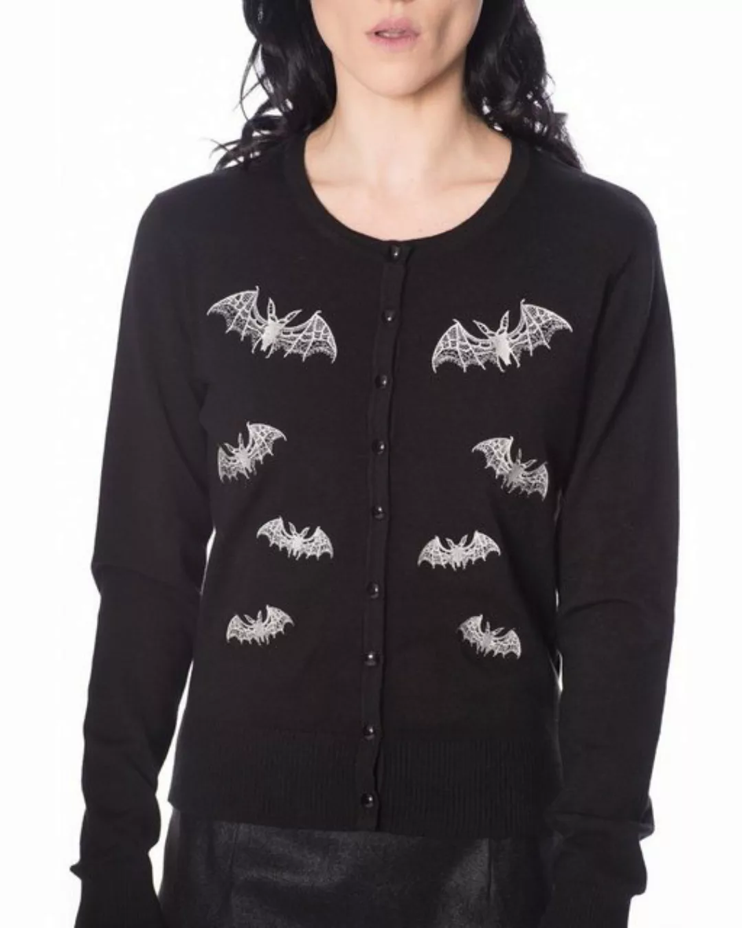 Banned Strickjacke Gothic Lace Bats Bestickte Fledermäuse Cardigan günstig online kaufen