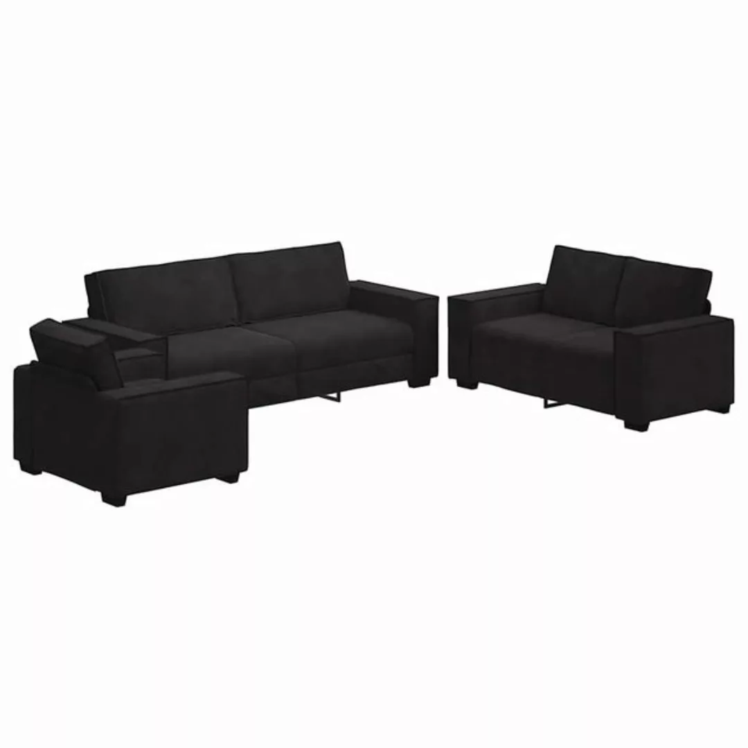 vidaXL Sofa 3-tlg. Sofagarnitur mit Kissen Schwarz Samt günstig online kaufen