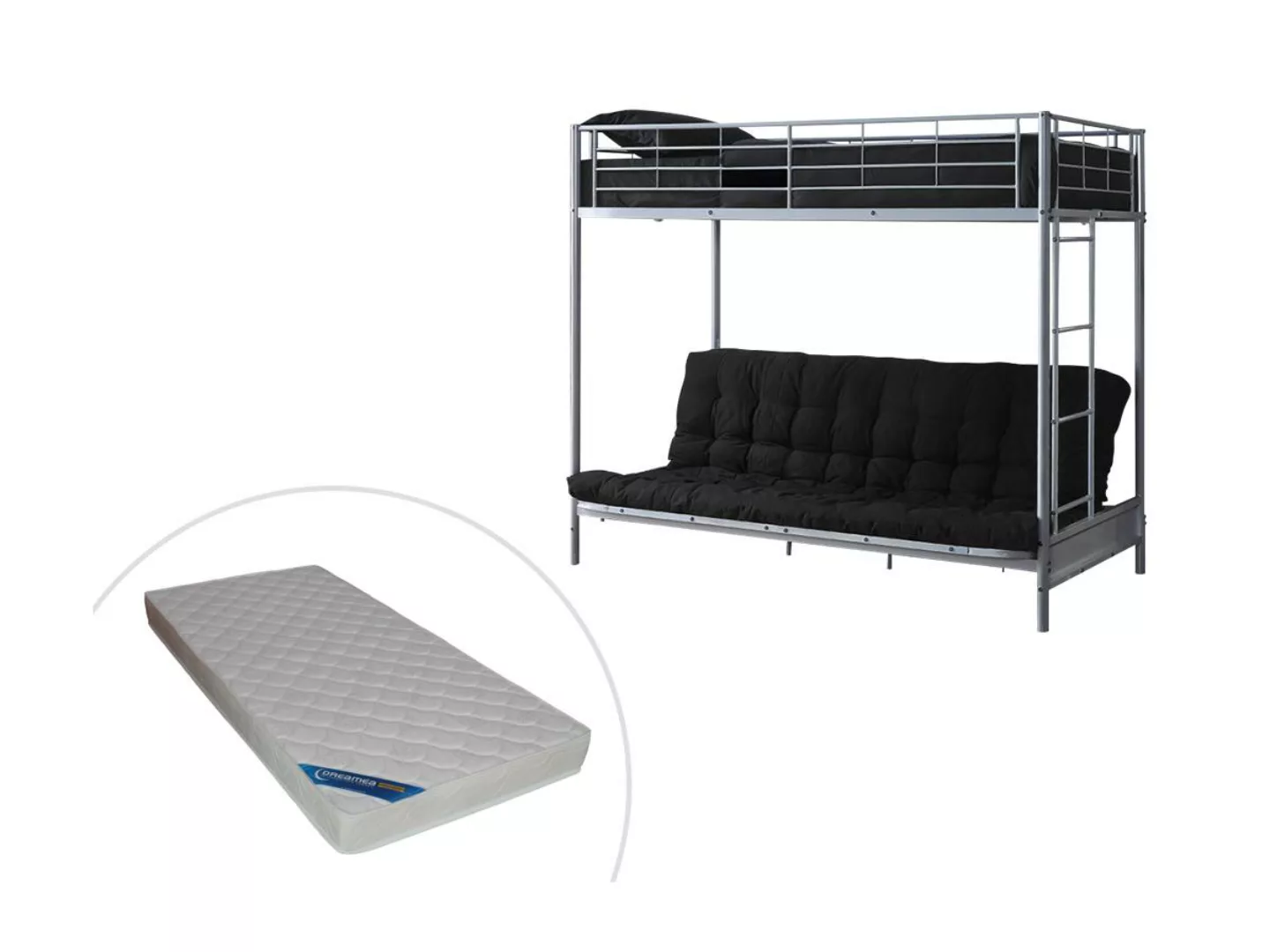 Hochbett mit Schlafsofa + Futonmatratze + Matratze - 90 x 190 cm - Metall - günstig online kaufen