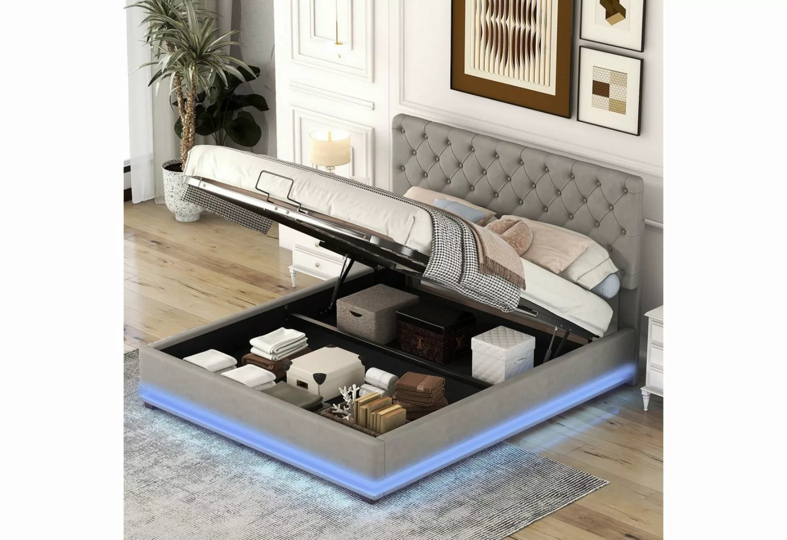 Ulife Polsterbett Doppelbett mit LED-Beleuchtung, hydraulisches Stauraumbet günstig online kaufen