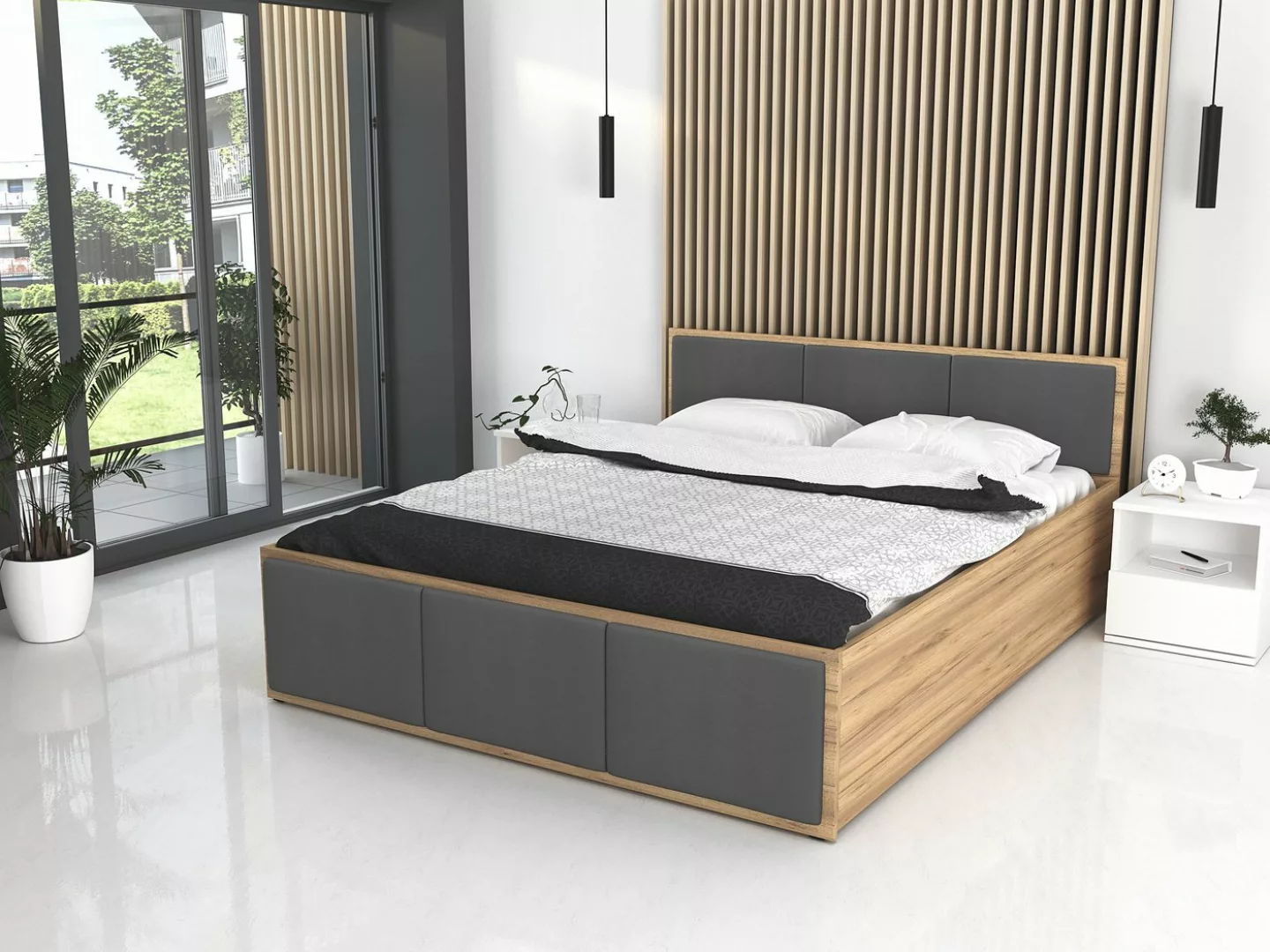 Siblo Bett Milano (Holzrahmen mit Holzlatten, Bettzeugbehälter), Möbelplatt günstig online kaufen