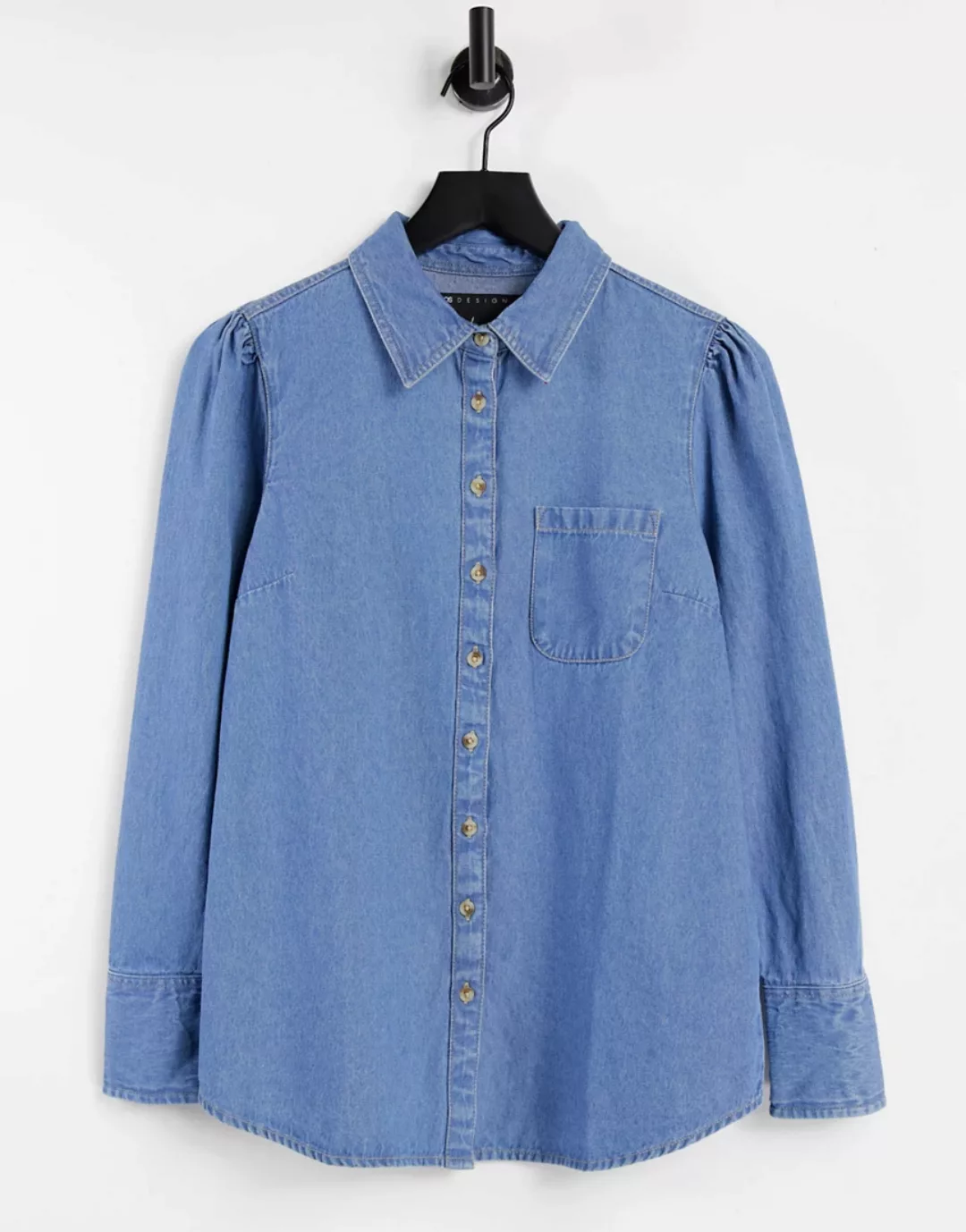 ASOS DESIGN – Hemd aus weichem Jeansstoff in mittlerer Waschung mit Puffärm günstig online kaufen