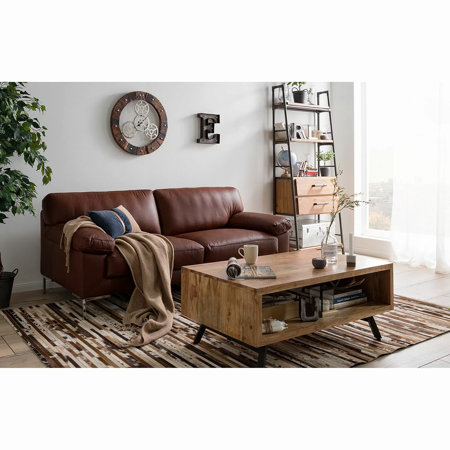 home24 ars manufacti Sofa Parlin 3-Sitzer Mokka Echtleder 205x82x95 cm (BxH günstig online kaufen